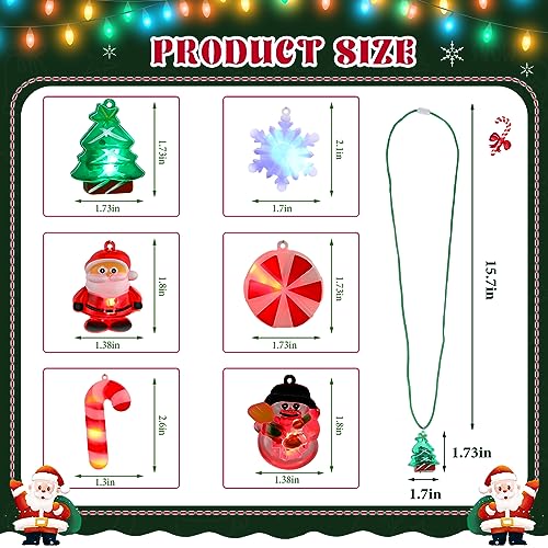 Sumind Light up Christmas Bulb Necklace - LED Xmas Lights With Santa Claus, Tree, Snowman, Snowflake, Candy Decorations - Party Favors (36 Pcs)