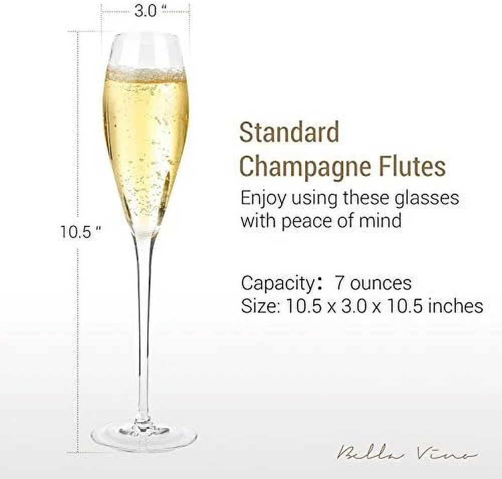 Hand Blown Crystal Champagne Flutes - Standard Champagne Glasses Made From Premium Crystal Glass, Great Gift, 10.5