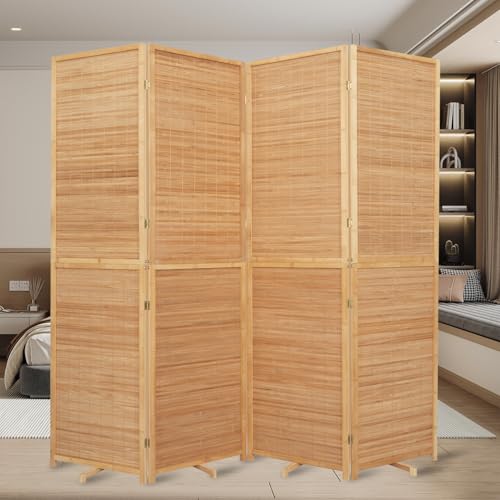 Bamboo Room Divider Folding Privacy Screens, Wall Divider for Room Separation, Portable Room Partitions and Dividers, 5.6FT Bamboo Mesh Woven Room Divider Panel (Beige, 4 Panel)