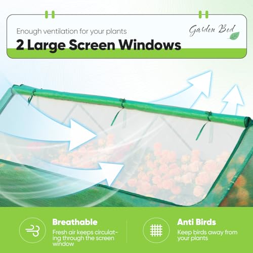 Quictent Raised Garden Bed Galvanized Raised Beds for Gardening Vegetables with Cover 8x4x1 ft Metal Planter Box Outdoor Use (Clear)