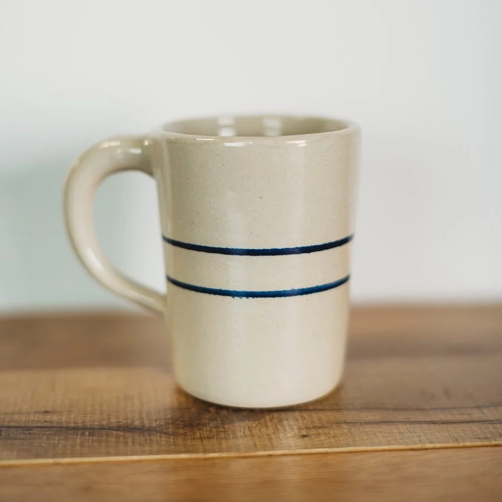 Martinez Pottery Tumbler Drinking Mug Heritage Blue Stripe Stoneware Tall