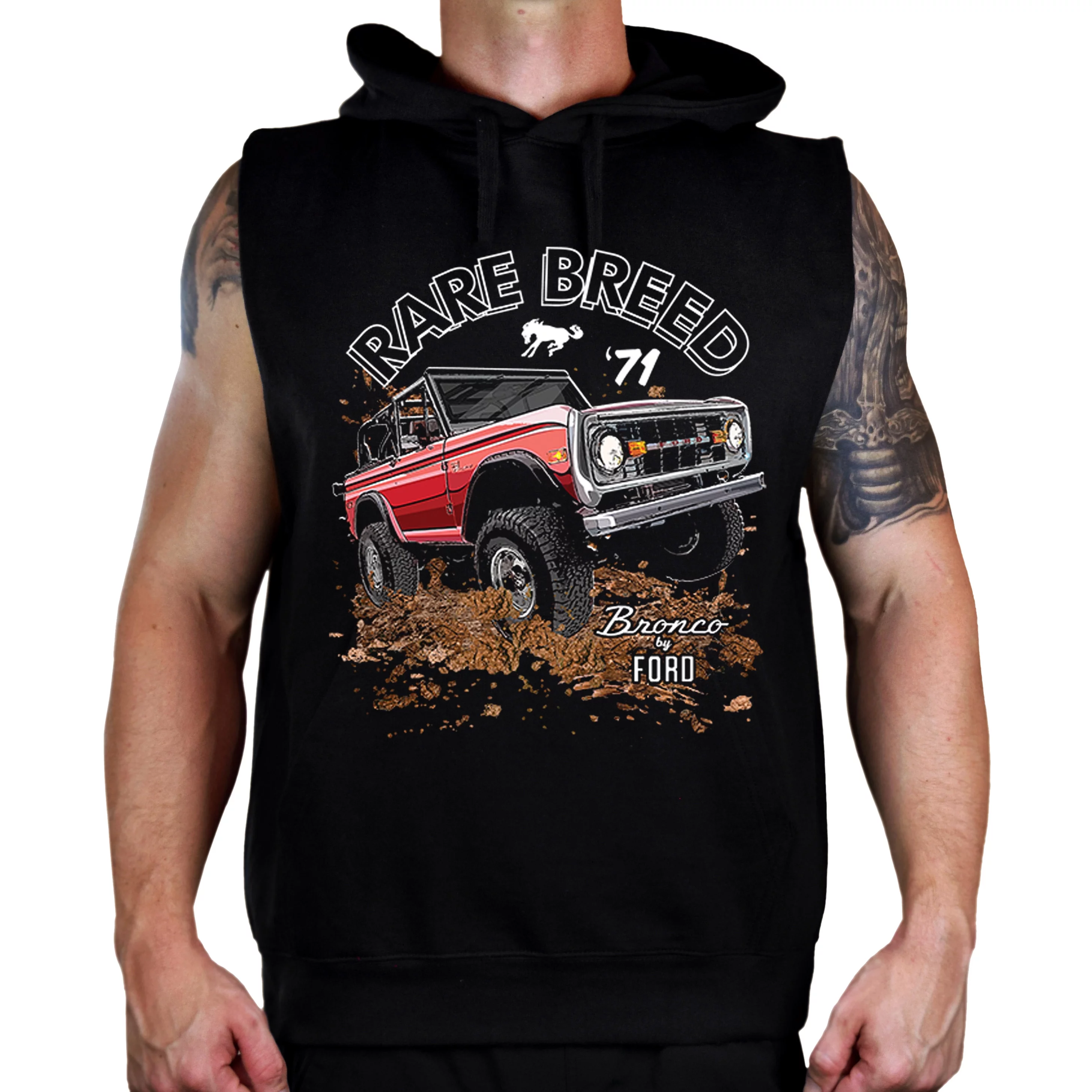 Men's Ford Bronco Rare Breed Black Sleeveless Vest Hoodie Medium Black