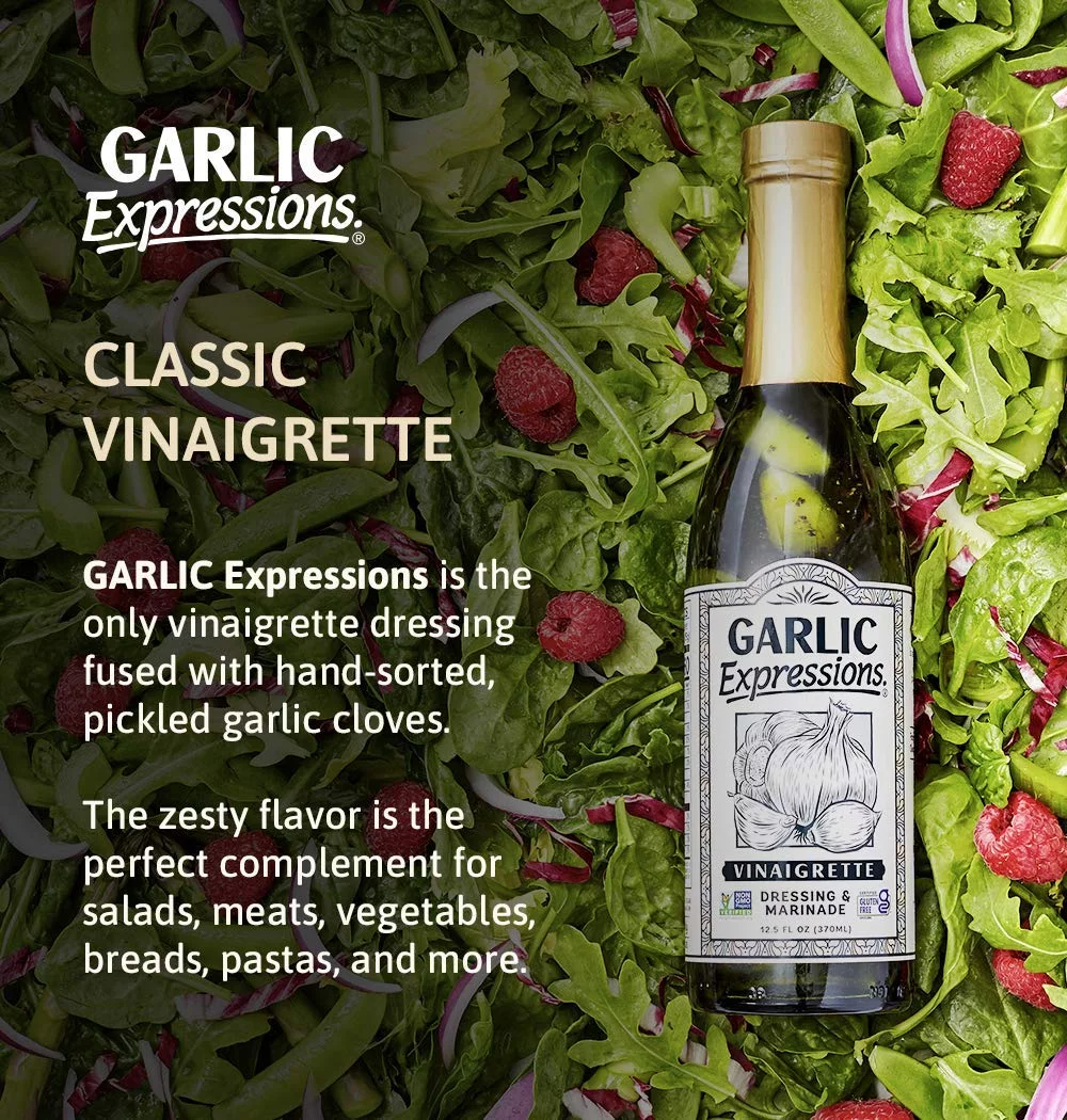 Garlic Expressions Vinaigrette Salad Dressing, Marinade | Non GMO, Vegan, Gluten Free Garlic Oil Vinaigrette Dressing | 12 Ct