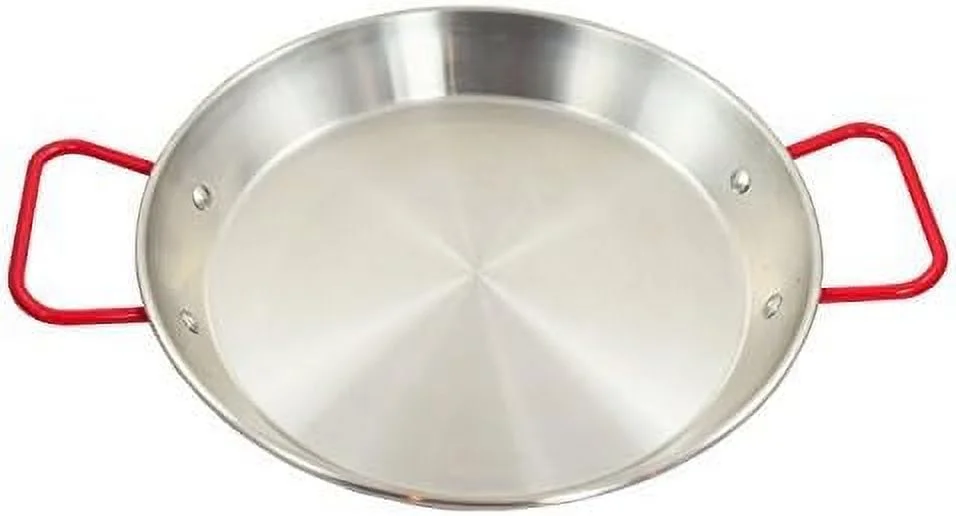 Stainless Steel Paella Pan With Red Handle (10")