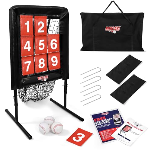 9 Hole Pitching Net with Strike Zone Target, Adjustable Baseball & Softball Pitching Net, 9 Pocket Pitching Target Trainer, Portable Baseball Practice Net for Batting & Pitch Training