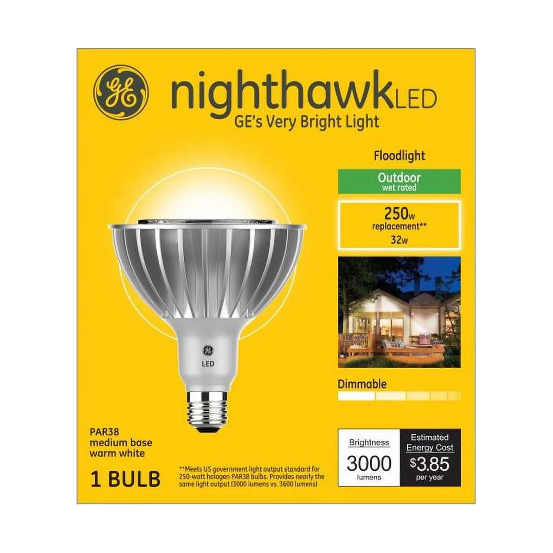 GE LED 250W Eqv. Ultra Bright PAR38 Outdoor Floodlight, Warm White, Medium Base 1pk