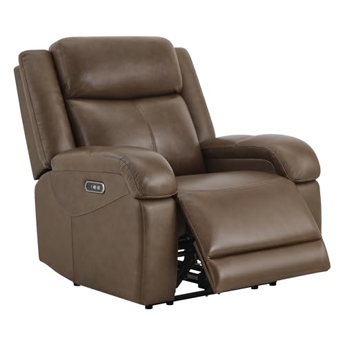 Watson & Whitely Genuine Leather Power Recliner Chairs for Adults, Wall Hugger RV Recliner with Power Headrest & Charging Ports, Electric Recliner Sofa Chair for Living Room, Dark Brown