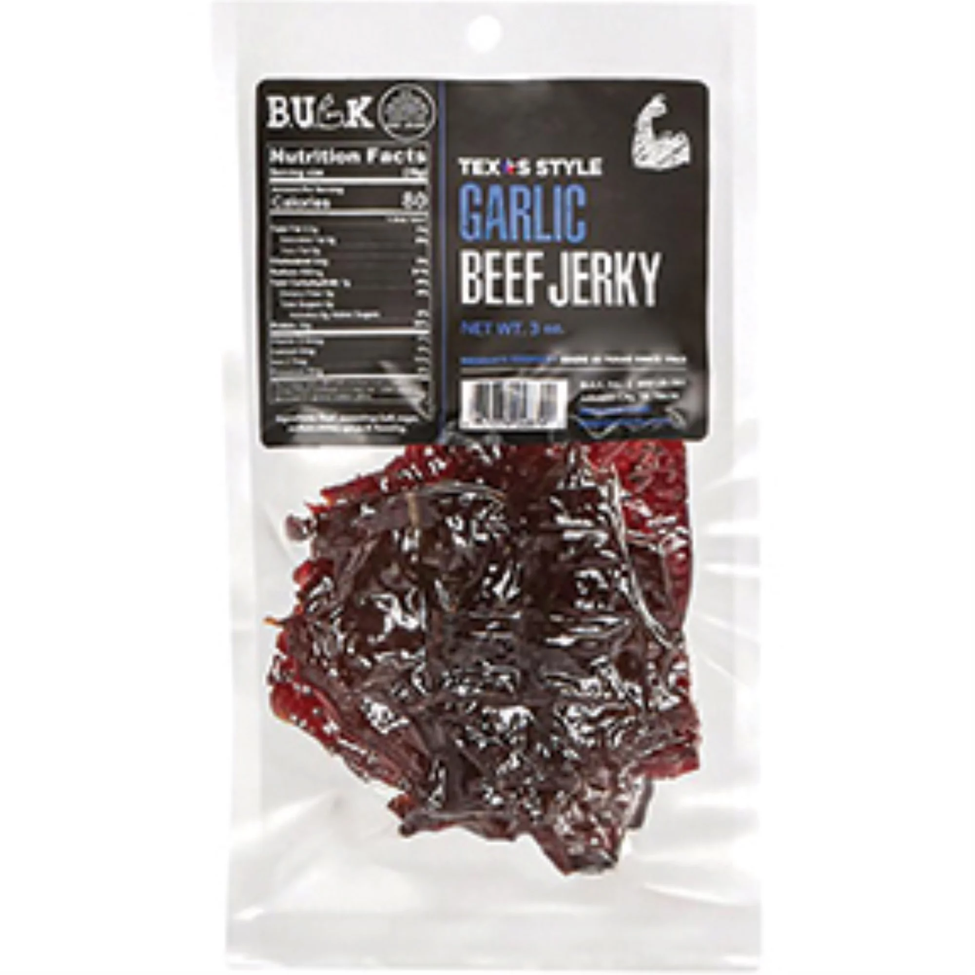 BULK Beef Jerky Texas Style Dried Beef, Low Fat and Calorie Snacks, Garlic, 3oz, Pack of 8
