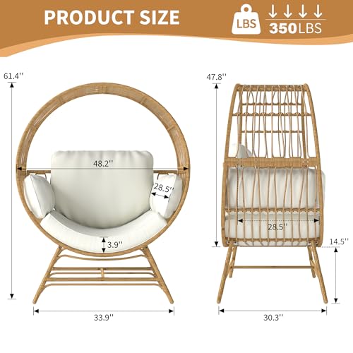 Egg Chair Outdoor Indoor, Oversized Rattan Chair with Thicken Cushion, 350LBS Capacity Wicker Patio Lounge Chair, Basket Chair for Living Room Balcony Porch Backyard, Blue