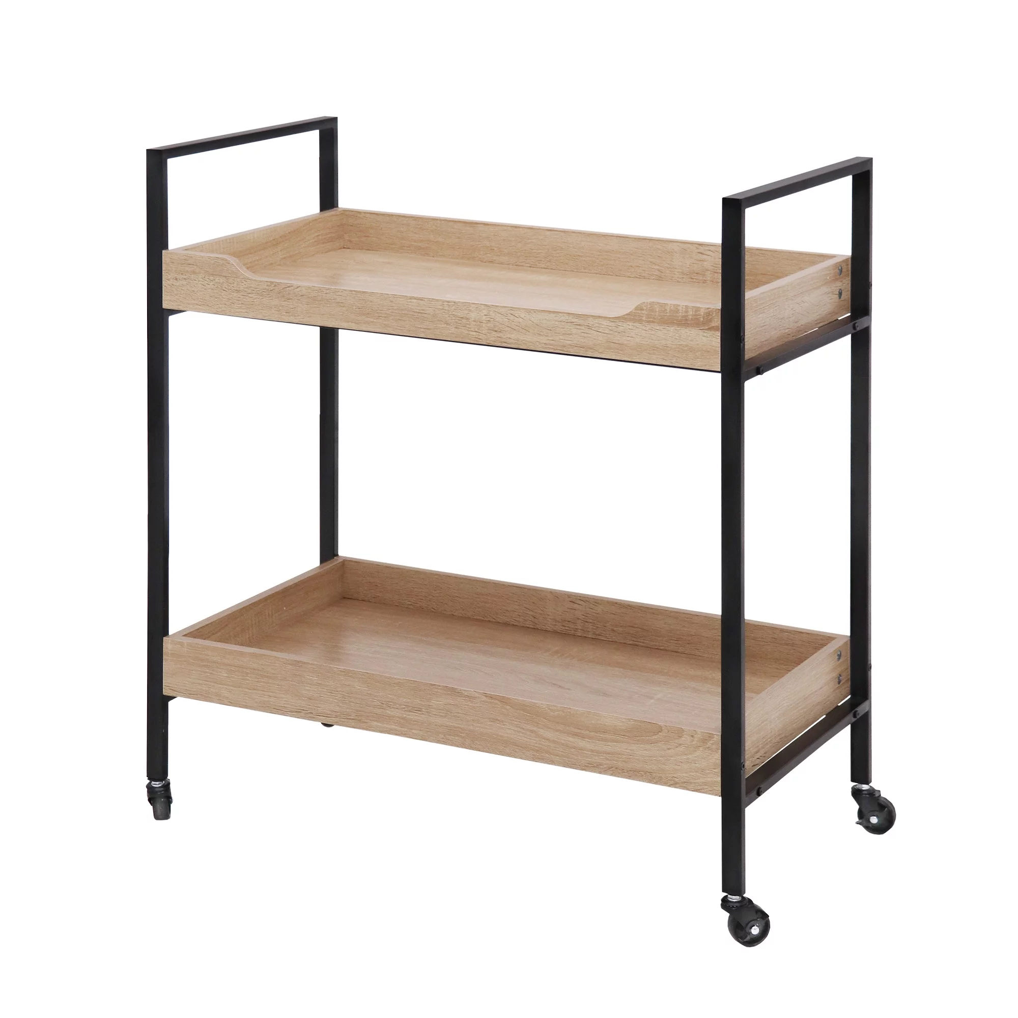 Abble White Oak Manufactured Wood Kitchen Serving Bar Cart with  Caster Wheels