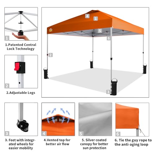 CROWN SHADES 10x10 Pop Up Canopy - Beach Tent with One Push Setup - Easy Outdoor Sun Shade for Events, Parties, Camping - Gazebo with STO-N-Go Cover Bag, Silver Coated Top, White