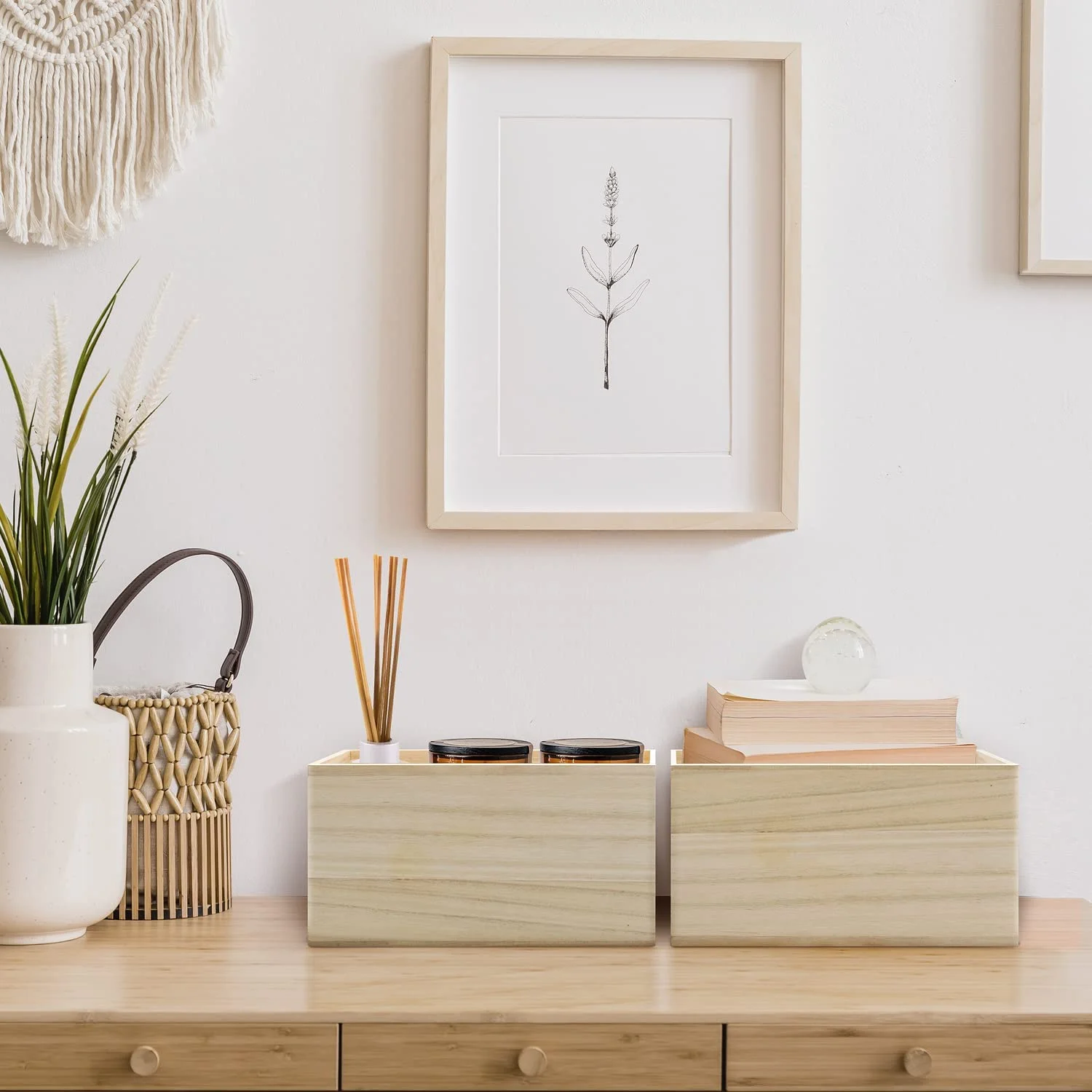 Unfinished Wood Crates - Organizer Bins, Wooden Box For Pantry Organizer Storage, Closet, Arts & Crafts, Cabinet Organizers, Containers For Organizing (2 Pack)