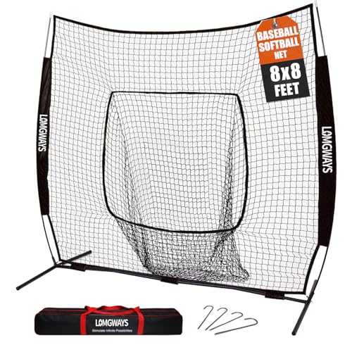 7x7ft/8x8ft Baseball Softball Net with Steel Frame for Batting, Hitting, Pitching, Portable Baseball Batting Net with Carry Bag, Great for All Levels