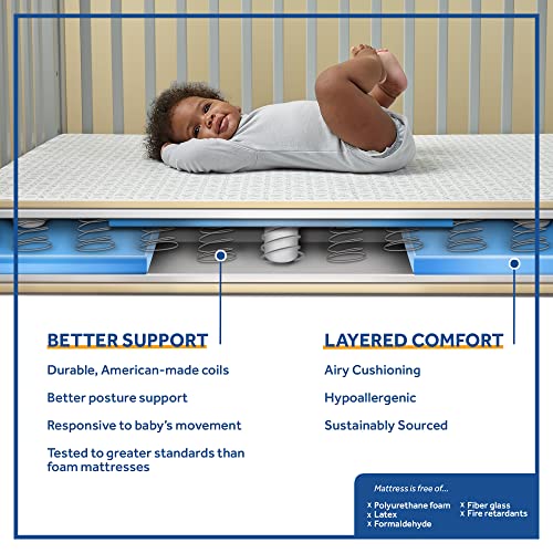 Sealy Baby Firm Rest Antibacterial Breathable Crib Mattress, Made in USA, GREENGUARD Gold Certified, 204 Steel Coils, 2 Stage, Toddler Bed Fit, Waterproof, Non Toxic, Safety & Quality Tested, 52x28