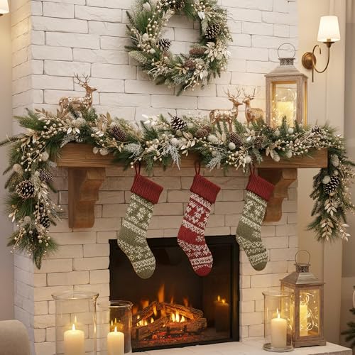 6.6 FT Christmas Garland for Mantle: Realistic Faux Cedar Garland with Artificial Glitter Berry for Stairs Railing Staircase Fireplace Table Indoor Outdoor Xmas Holiday Decor