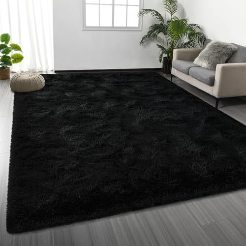 Large Shag Area Rugs 6 x 9, Tie-Dyed Plush Fuzzy Rug for Living Room, Ultra Soft Fluffy Furry Rugs for Bedroom, Indoor Carpet Nursery Rugs for Kids Room Home Decor, Light Grey