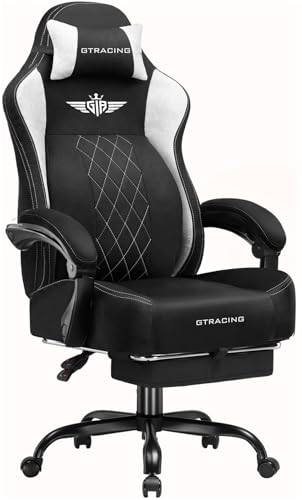 GTPLAYER Big and Tall Gaming Chair Breathable Fabric Computer Chair with Strong Lumbar Support, Comfortable Office Chairs with Pocket Spring Cushion, High Back Ergonomic Desk Chairs with Footrest