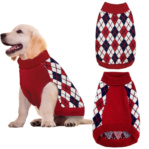 Dog Sweaters for Small Dogs,Christmas Argyle Winter Xmas Pet Clothes, Pet Shirts for Kitten Puppy,Red Boys Girls Winter Knitwear Warm Clothes Medium