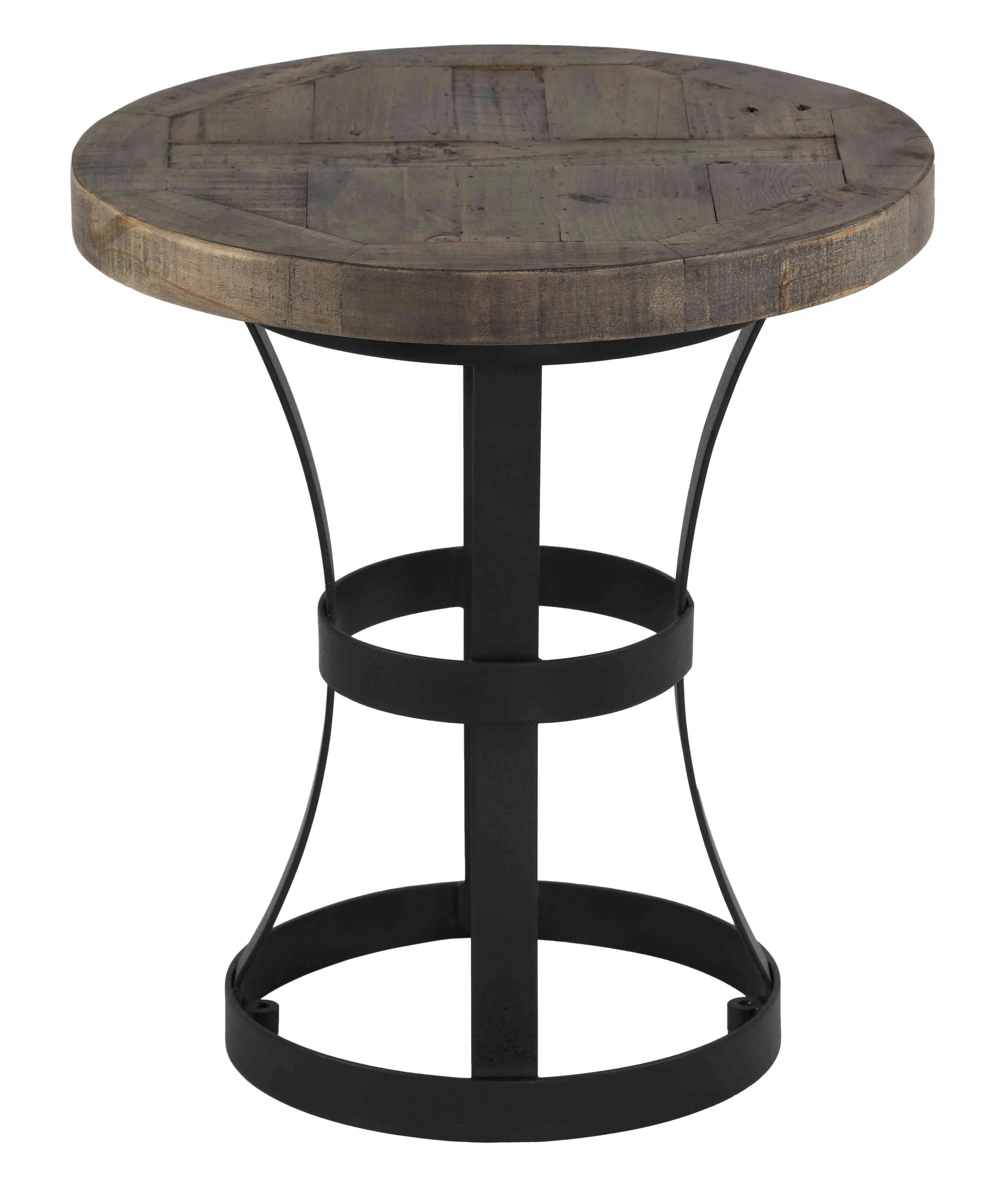 Cortesi Home Newcastle Round End Table, Solid Reclaimed Wood and Black Metal, 18