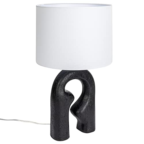 Modern Abstract Sculptural Table Lamp with Drum Shade, Black and White