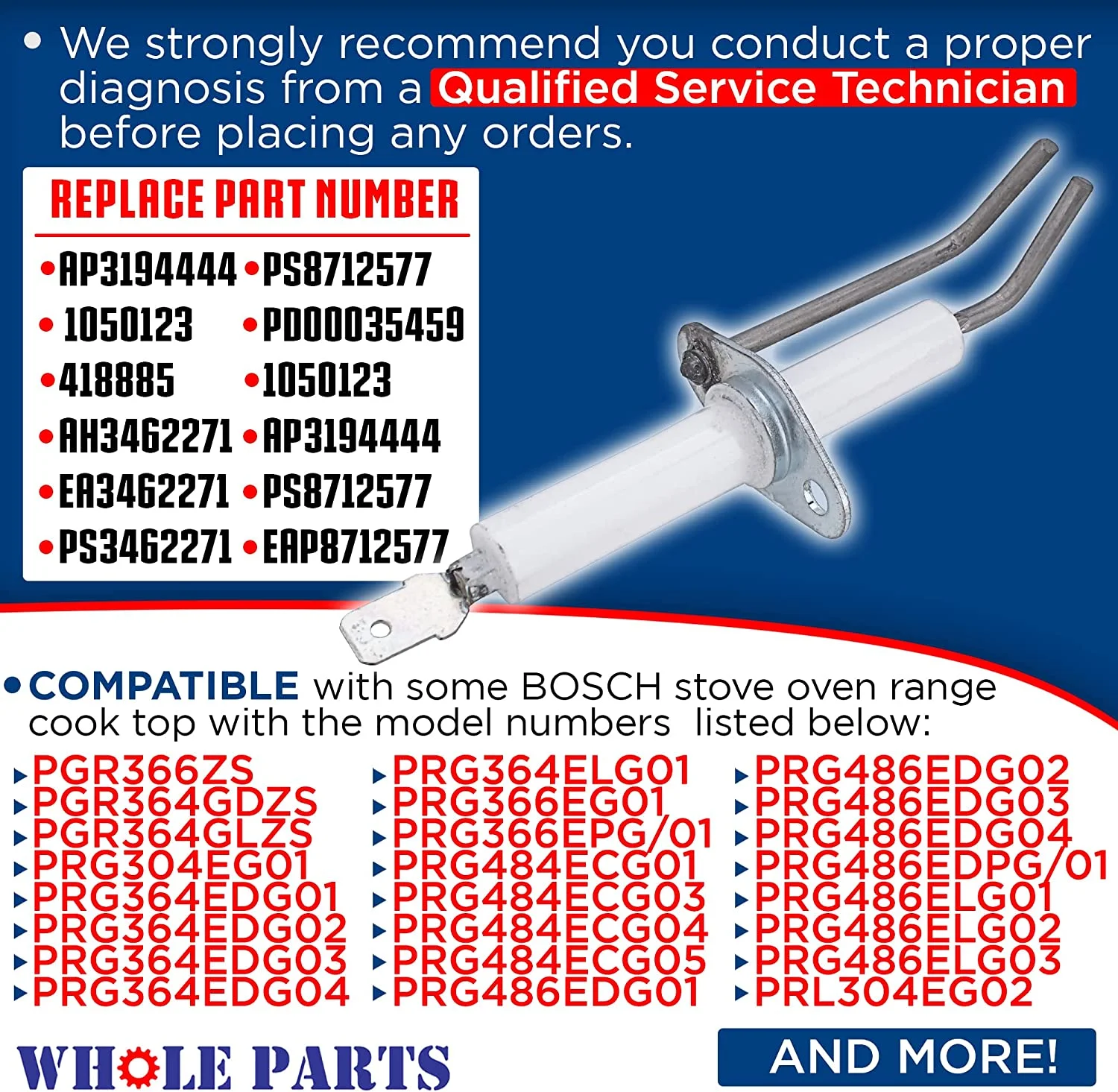 Whole Parts Range Surface Burner Igniter Part # 00418885 - Replacement & Compatible With Some Bosch and Thermador Stove Oven Range Cook Top