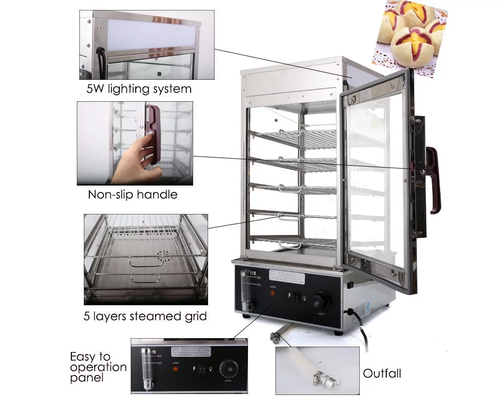 INTSUPERMAI Electric Steamed Buns Insulation Machine Fast Food Display Warmer Showcase