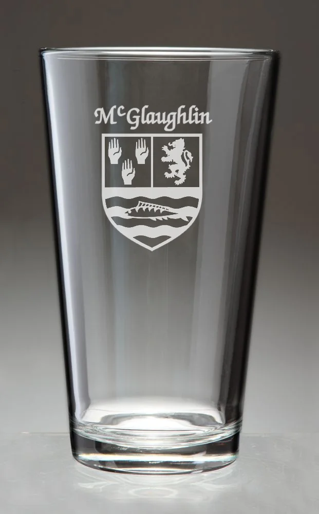 McGlaughlin Irish Coat of Arms Pint Glasses - Set of 4 (Sand Etched)