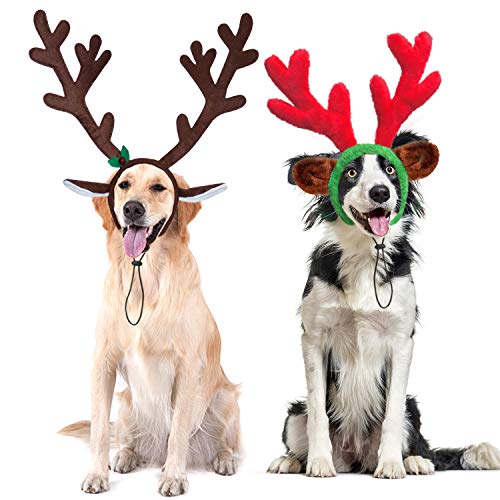 Rypet 2 PCS Christmas Reindeer Antler Headband with Ears for Medium and Large Dogs