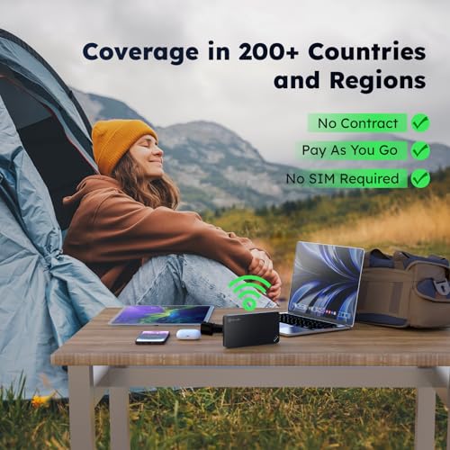 GlocalMe U3 4G LTE Mobile Hotspot, Portable WiFi Hotspot for Travel in 200+ Countries, No SIM Card Needed, 10 Connected Devices and Global 1GB Data 90 Days, Pocket WiFi Hotspot Device (U3 Black)