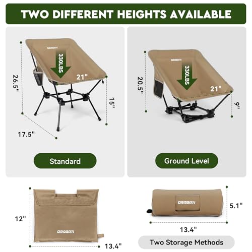 Lightweight Camping Chair, Portable Folding Chair for Camp, Backpacking, Beach, Hiking, Outdoors, Picnics, Khaki