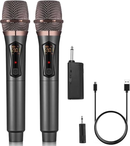ALPOWL Wireless Microphones, Metal Dynamic Microphone System with Rechargeable Receiver, 50H Duration, 200ft Range, Microphone for Karaoke Singing, Wedding, DJ, Party, Speech, Church