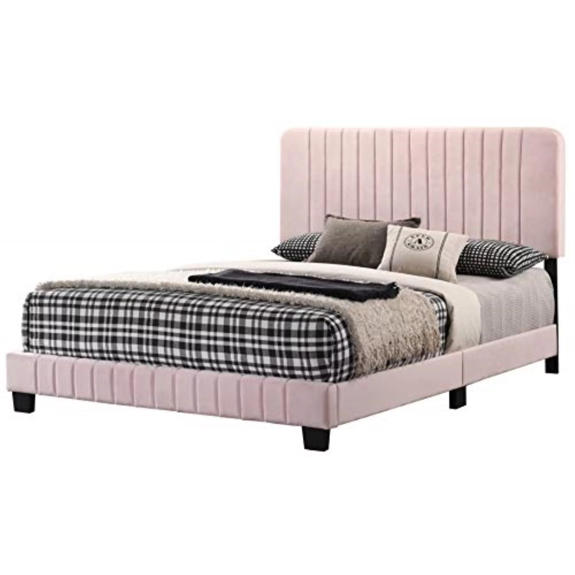 Glory Furniture Lodi Velvet Upholstered King Bed in Pink