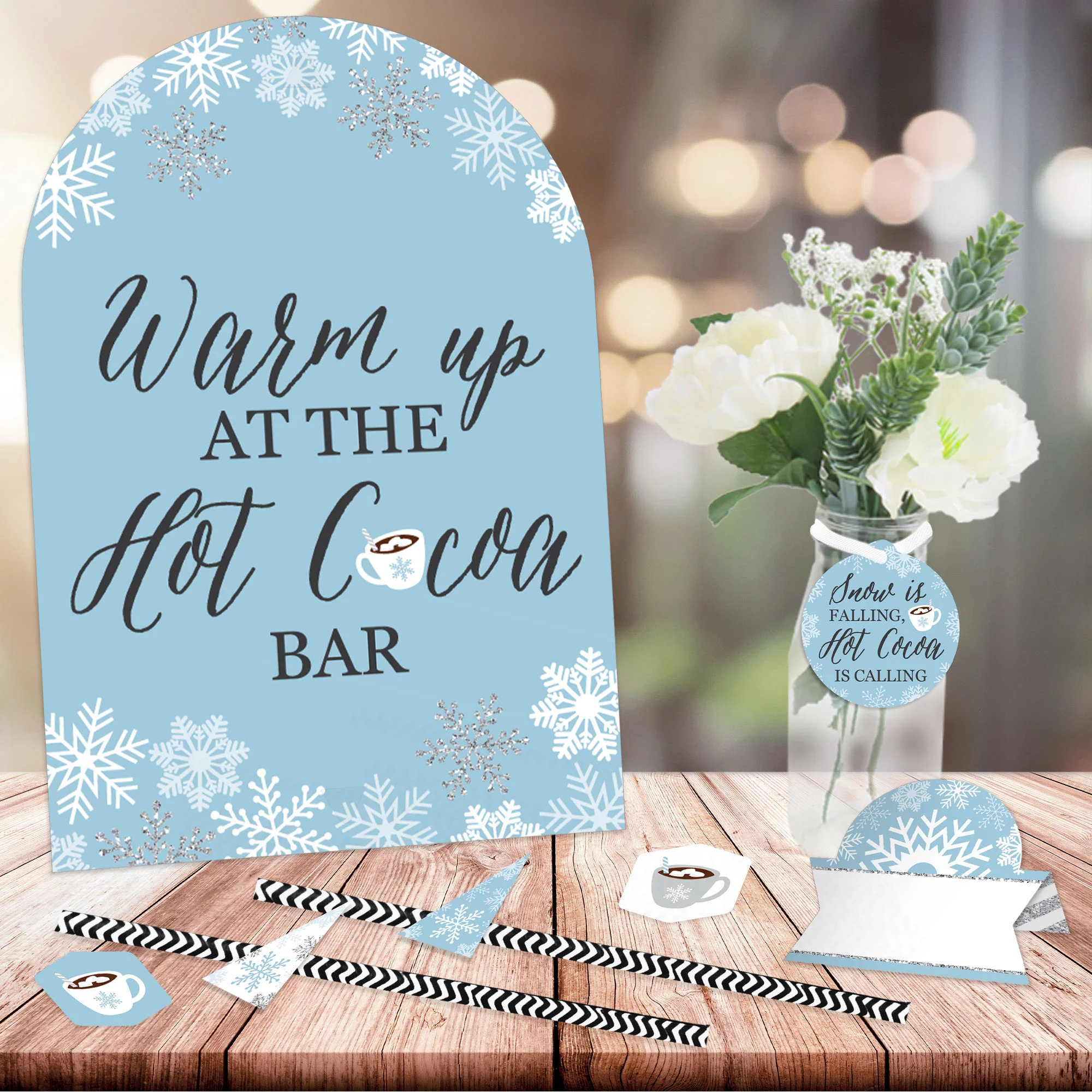 Big Dot of Happiness Winter Wonderland - DIY Snowflake Holiday Party and Winter Wedding Hot Cocoa Signs - Drink Bar Decorations Kit - 50 Pieces