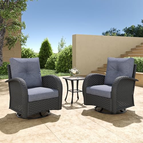 5 Pieces Wicker Patio Furniture Set, Luxury Outdoor Conversation Set with High Back Swivel Rocker Chairs