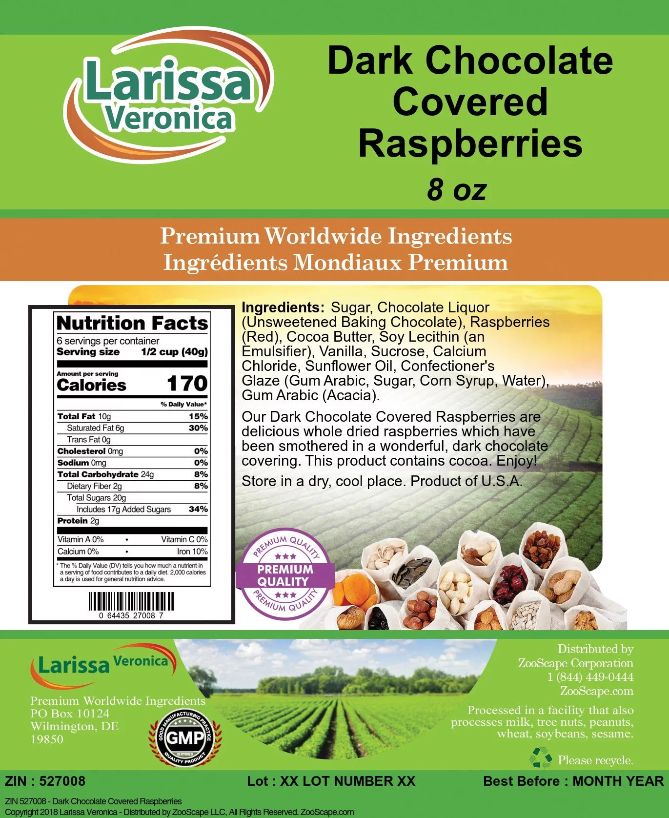 Larissa Veronica Dark Chocolate Covered Raspberries, (8 oz, 1-Pack, Zin: 527008)