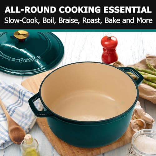 Mueller 6qt Enameled Cast Iron Dutch Oven, Heavy-Duty Casserole and Braiser Pan with Lid and Knob, Oven-Safe up to 500° F & Across All Cooktops, White