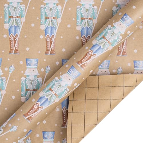 RUSPEPA Christmas Kraft Wrapping Paper - Owl, Reindeer, Christmas Ball and Text Design - 4 Rolls - 30 inches x 10 feet per Roll