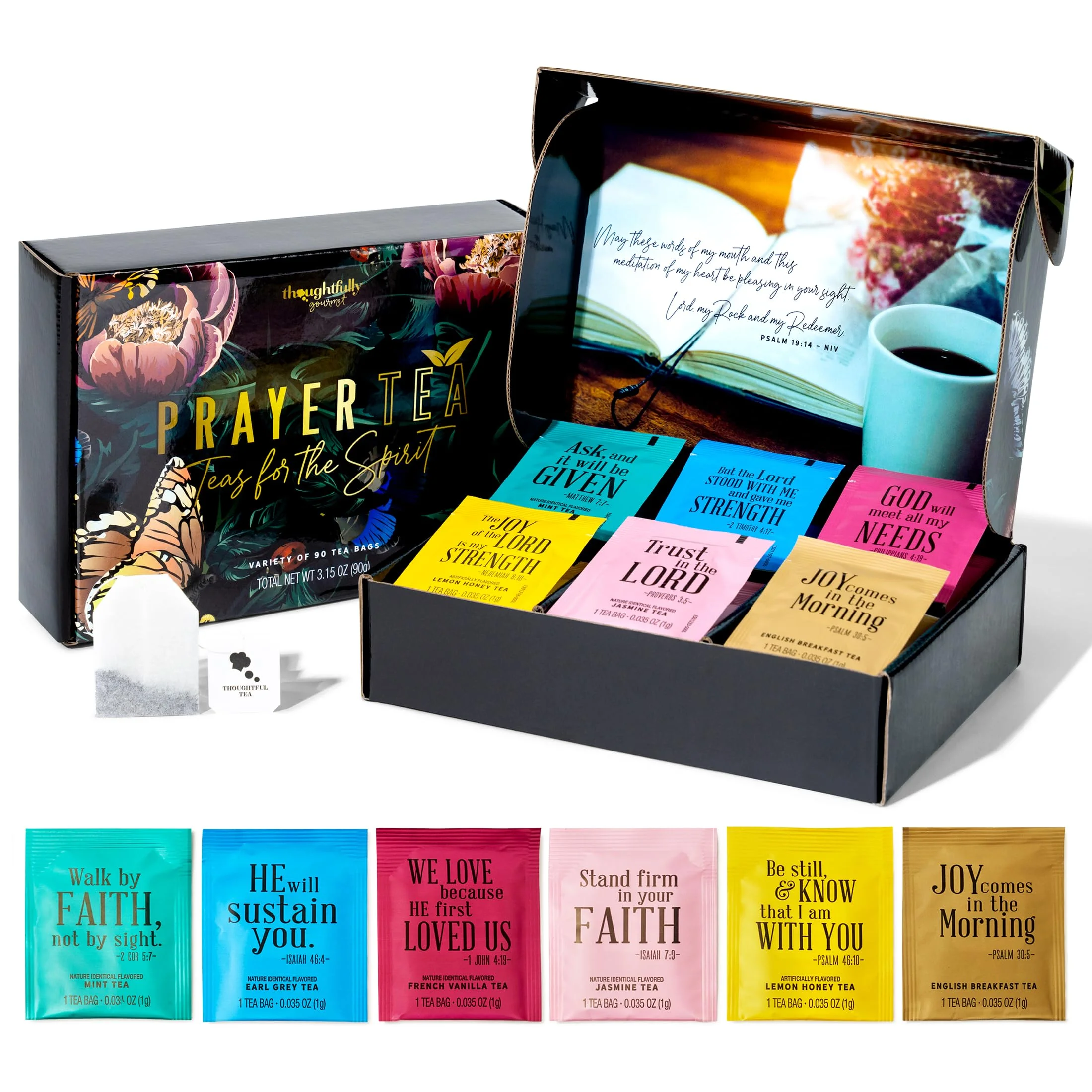 Thoughtfully Gourmet, Tea Affirmations Christian Prayer Gift Set, Set of 90