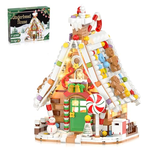 Gingerbread House Building Set with Light Kit, Large Christmas Village Gingerbread House Compatible with Christmas Sets, Inspired Stocking Stuffer or Holiday Decor for Kids or Adults(916PCS)