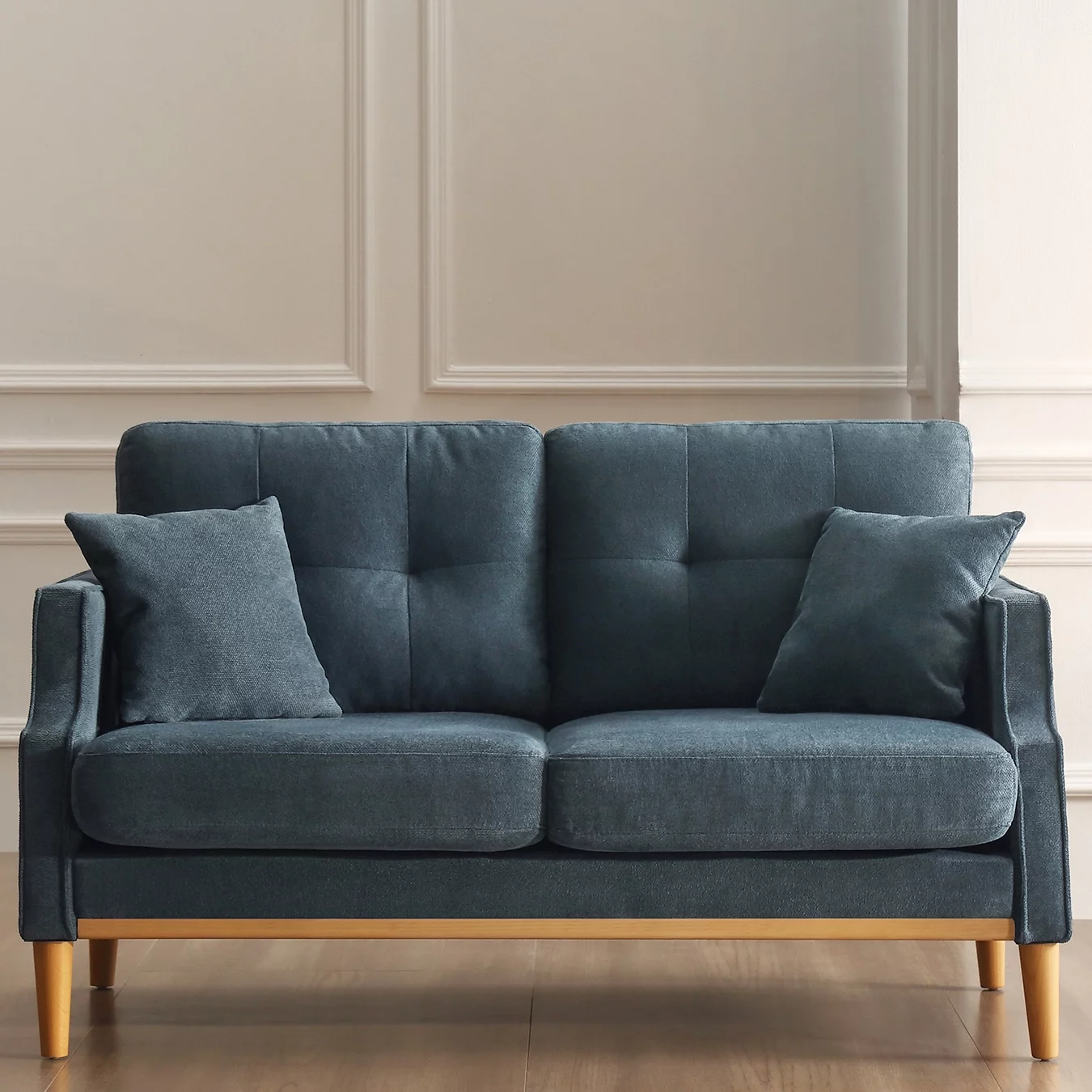 Highsound 58'' Modern Sofa, Small Arms Waterproof Loveseats for Small Spaces with Two Pillows and USB Charge Port, Blue