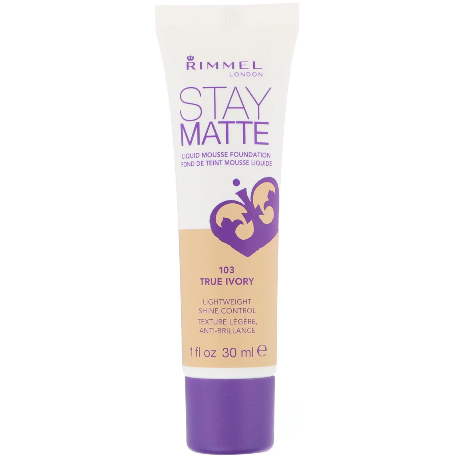 Rimmel London Stay Matte Liquid Mousse Foundation, True Ivory [103] 1 oz (Pack of 4)