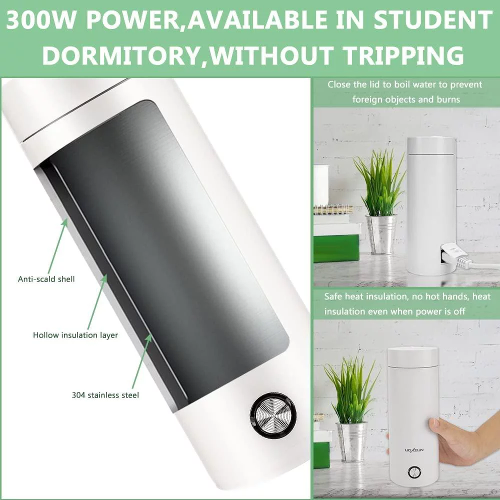 400ML Thermos Travel Water Boiler Smart Water Kettle Coffee Tea Thermal Cup Electric Kettle WHITE US