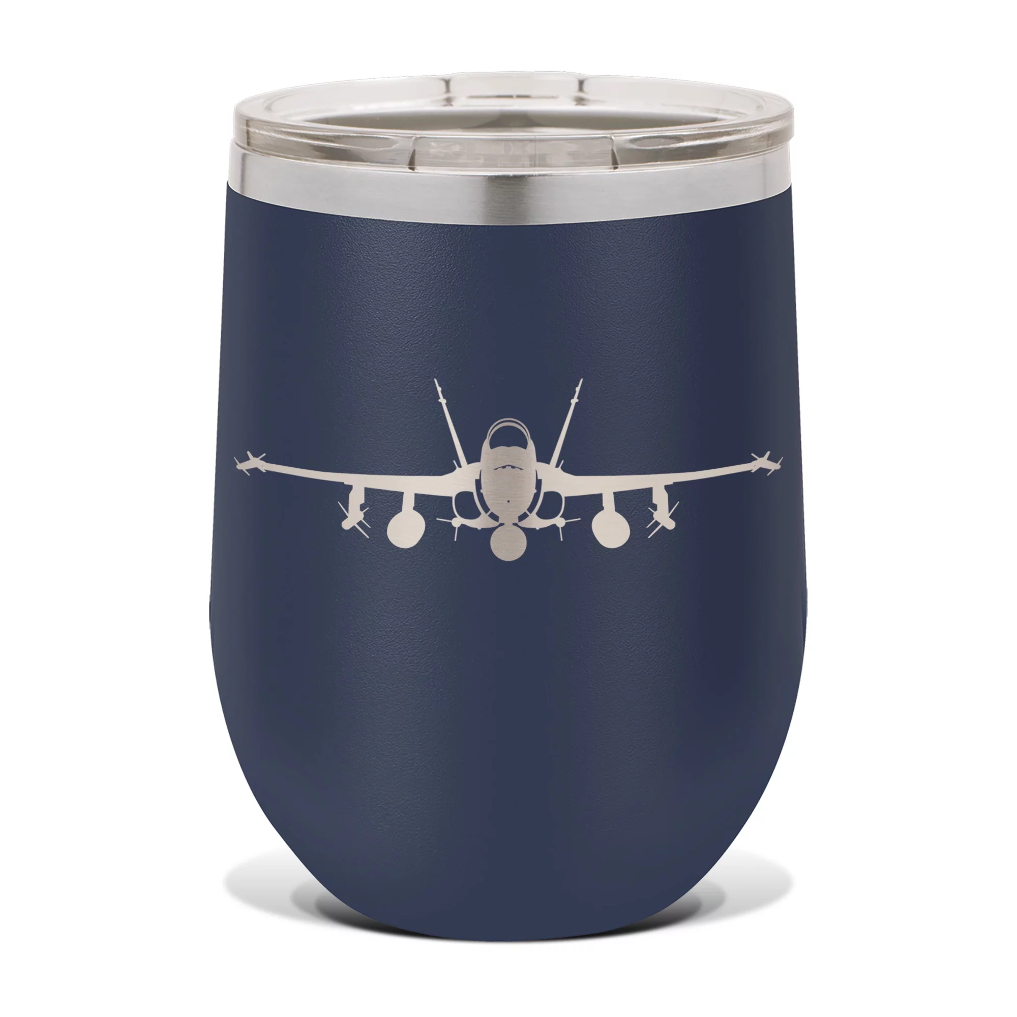 F/A-18 Hornet Wine Tumbler 12 oz - Laser Engraved - Stainess Steel - Vacuum Insulated - Double Walled - Wine Glass - Stemless - Drinkware Clear Lid - f-18 f18 fa18f fa18 f/a-18 combat aircraft - Navy