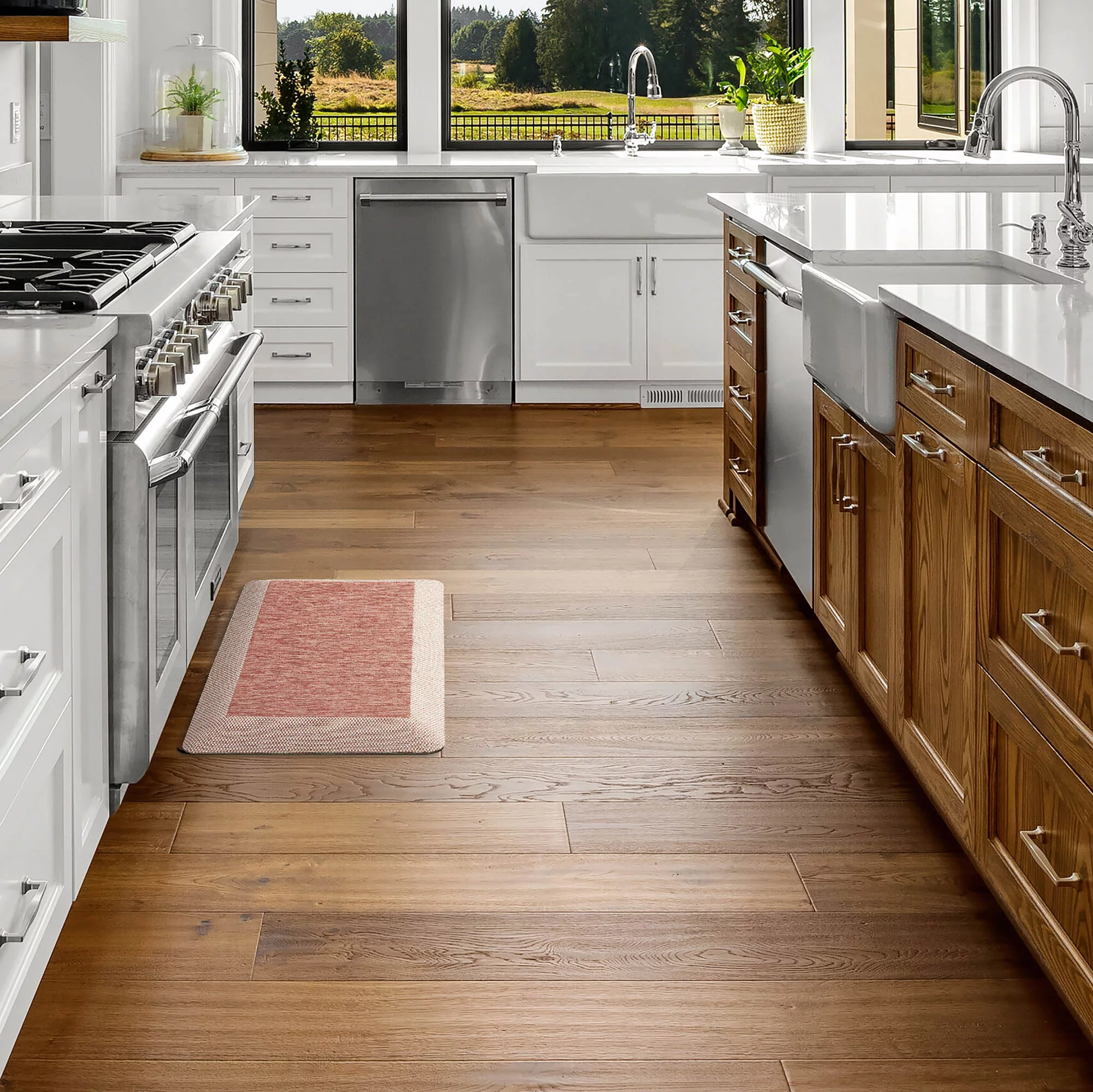 Martha Stewart Mira Modern Heathered Solid Anti-Fatigue Air-Infused Kitchen Mat, Spice Red, 19.6