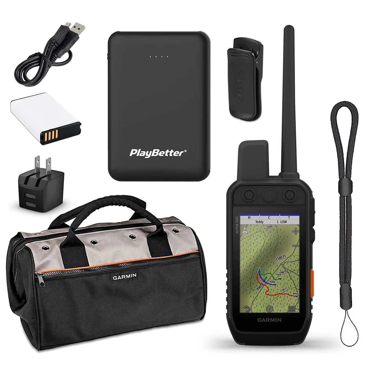 Garmin Alpha 200i (Handheld Only) GPS Dog Tracker HuntBetter Bundle | +Garmin Field Bag, PlayBetter Portable Charger & GPS Tether Lanyard | Track & Train Dog GPS