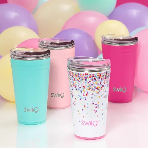 Swig Life 32oz Insulated Tumbler, Travel Coffee Tumbler with Lid, Cup Holder Friendly, Stainless Steel Travel Coffee Mug, Glitter Tumbler, Glitter Gifts (Confetti)