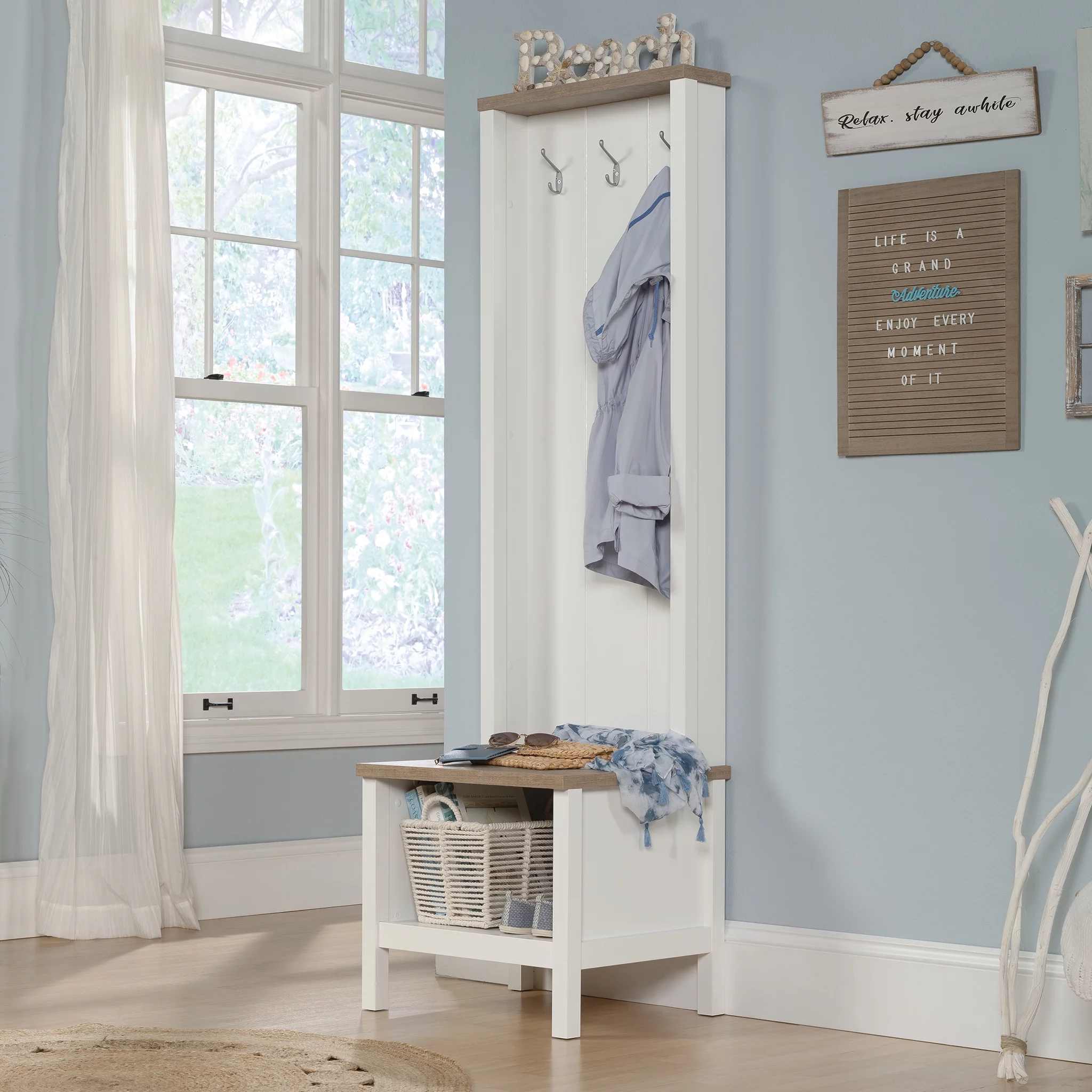 Sauder Cottage Road Entryway Bench with Storage, Soft White Finish