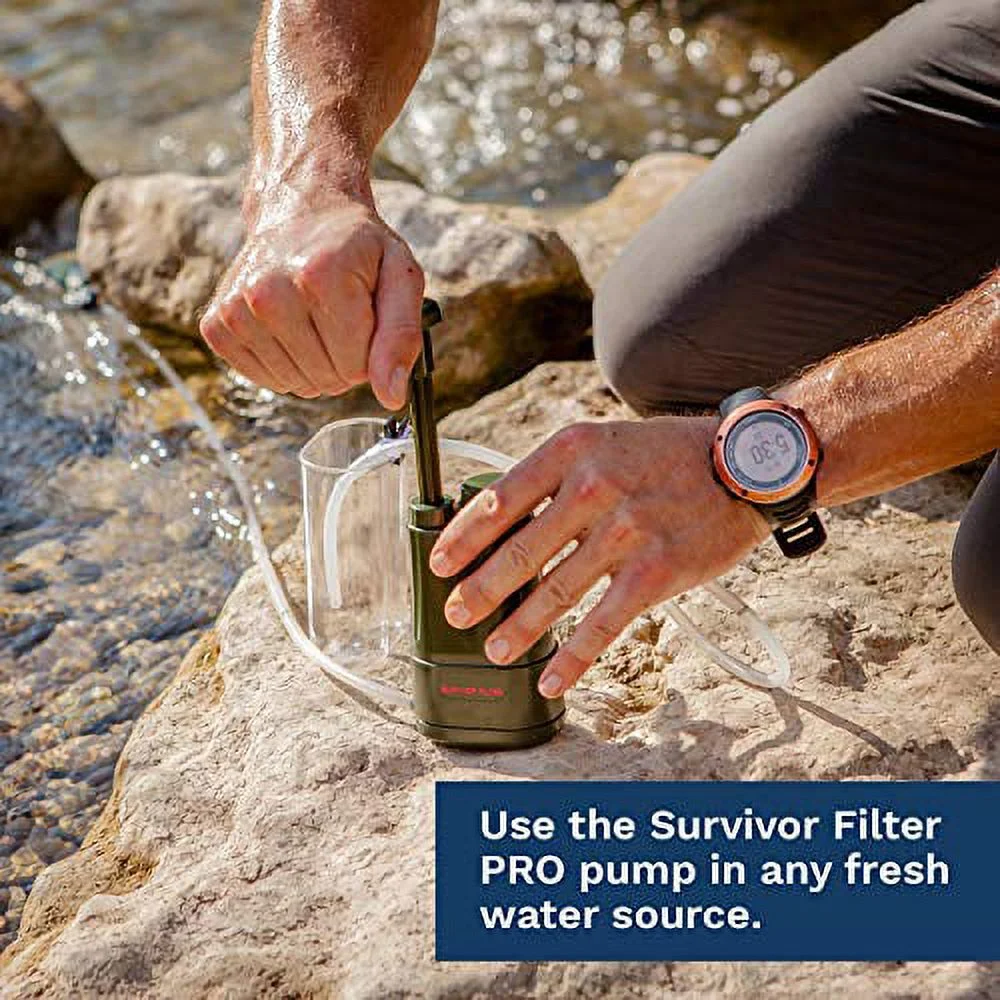 Survivor Filter Pro Water Purification System for Survival - Lightweight Hand-Pump Portable Water Filter for Backpacking Hiking Camping Water Filtration - Removal of 99.999% of Tested Virus Bacteria