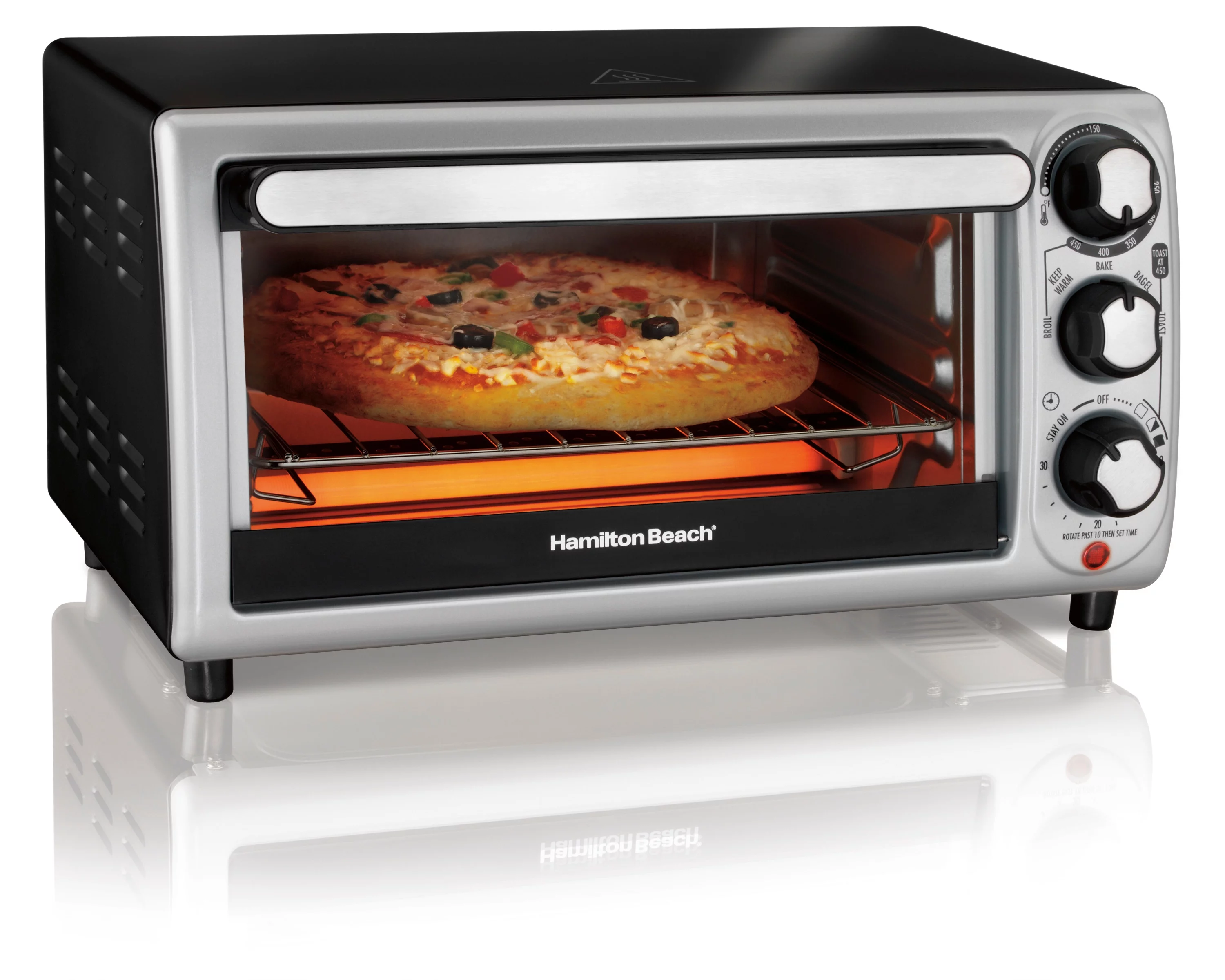 Hamilton Beach Countertop Toaster Oven with Bake Pan, Broil & Bagel Functions, Auto Shutoff, Stainless Steel, 31142