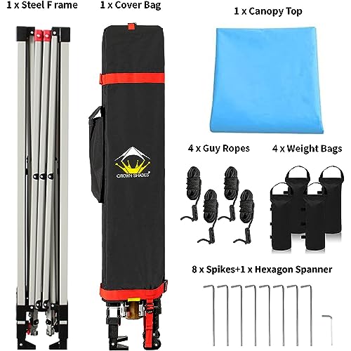 CROWN SHADES 10x10 Pop Up Canopy - Beach Tent with One Push Setup - Easy Outdoor Sun Shade for Events, Parties, Camping - Gazebo with STO-N-Go Cover Bag, Silver Coated Top, White